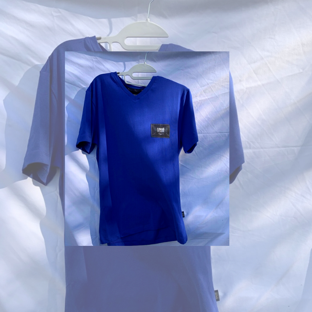 Cavalli Class Men's High-end Heritage Blue T-Shirt