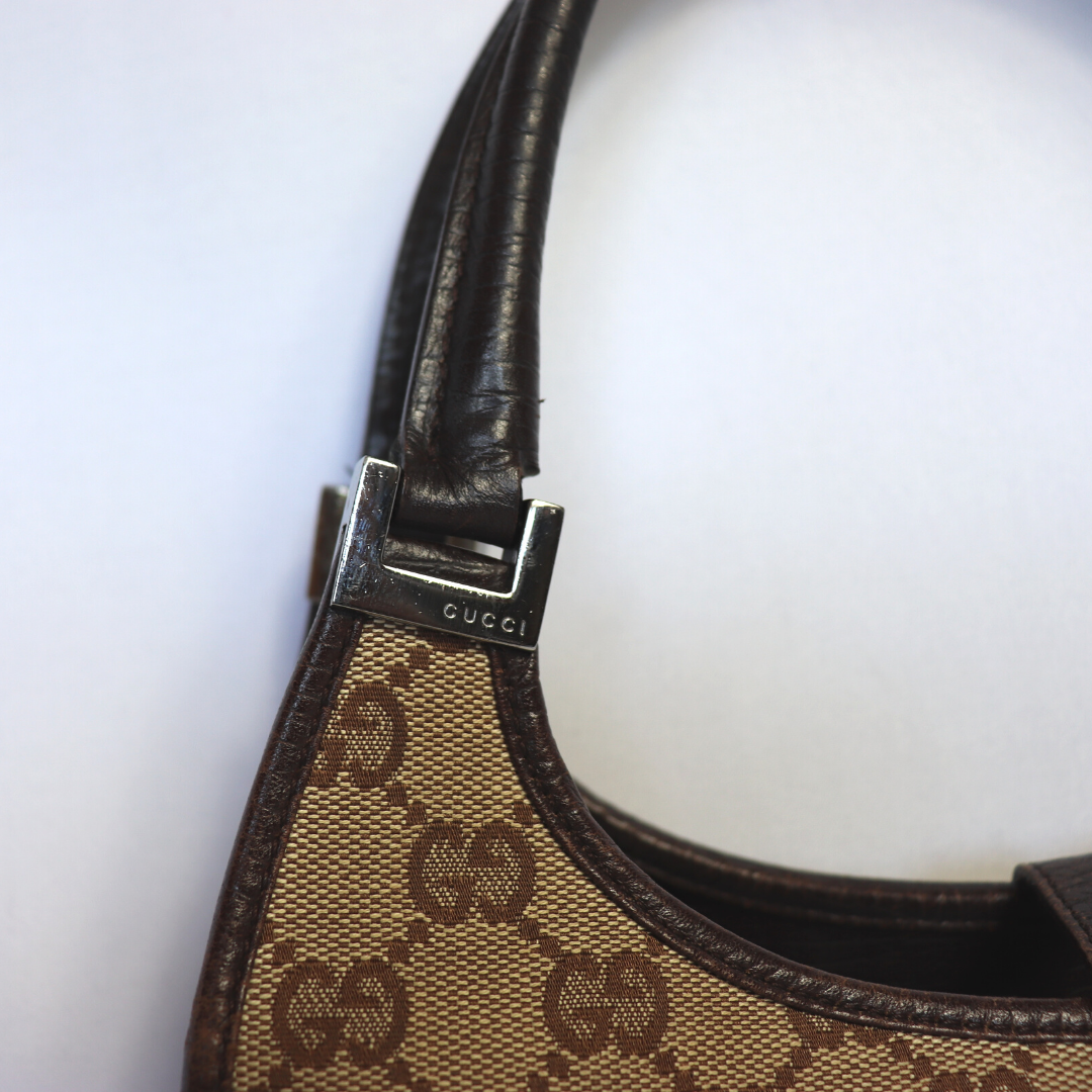Tan Gucci Canvas Web Jackie Bardot Shoulder Bag – Designer Revival