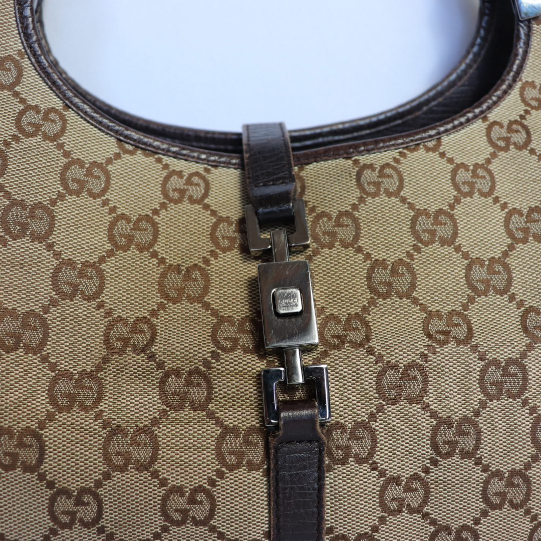 Gucci monogram print handbag upclose_ The Guilty Woman