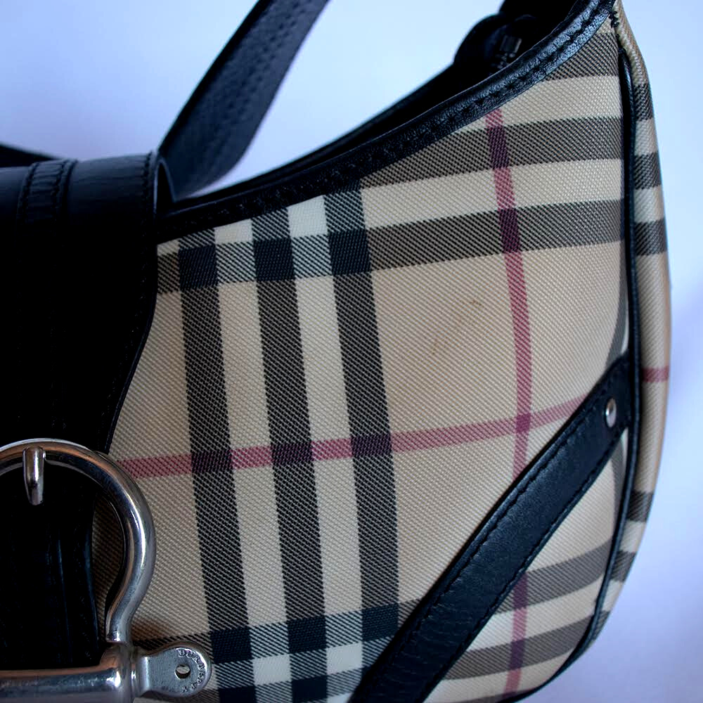 Burberry Check Shoulder Bag with Leather-Trimmed Buckle